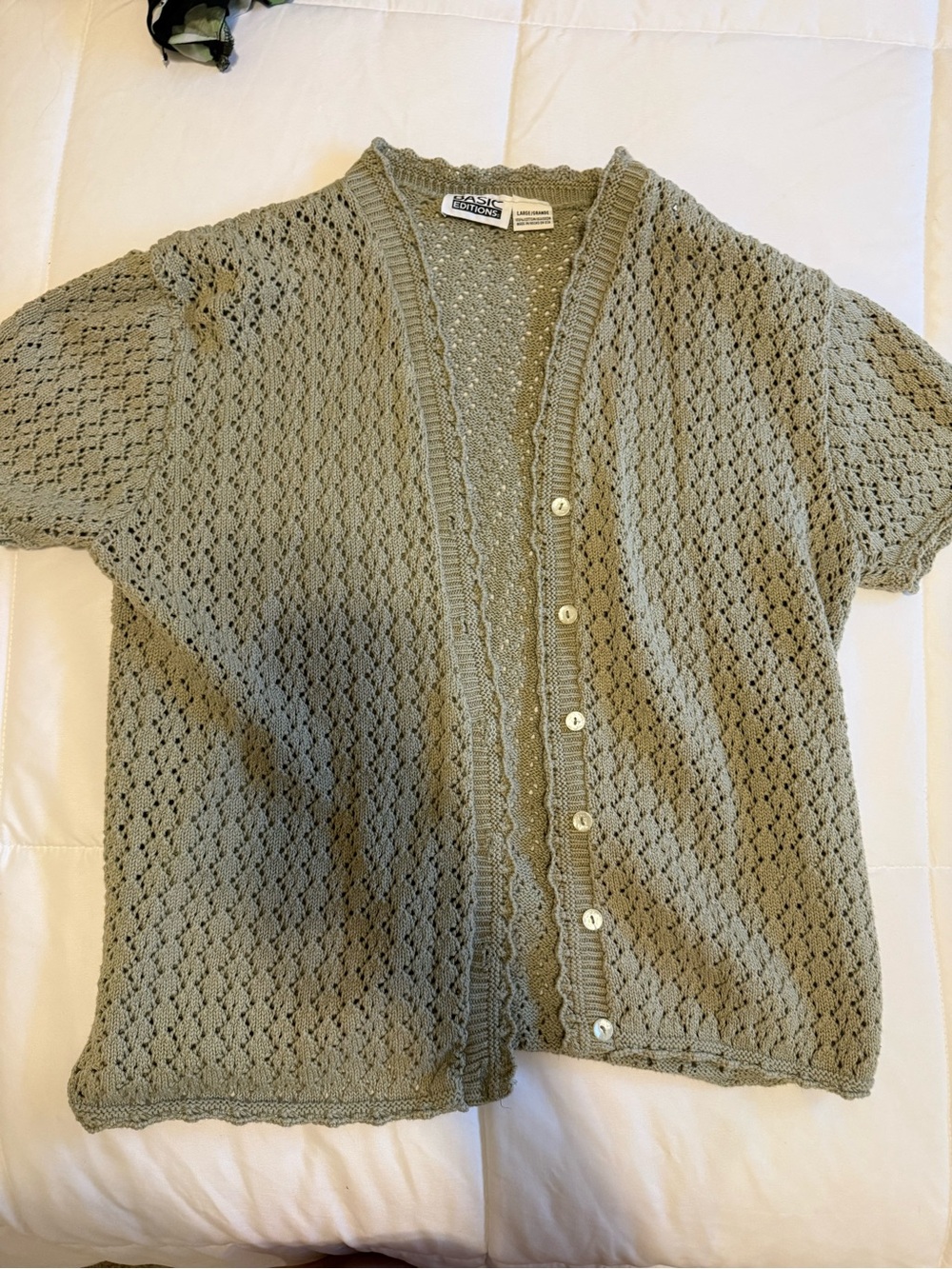 Basic Editions Olive Openwork Knit Cardigan